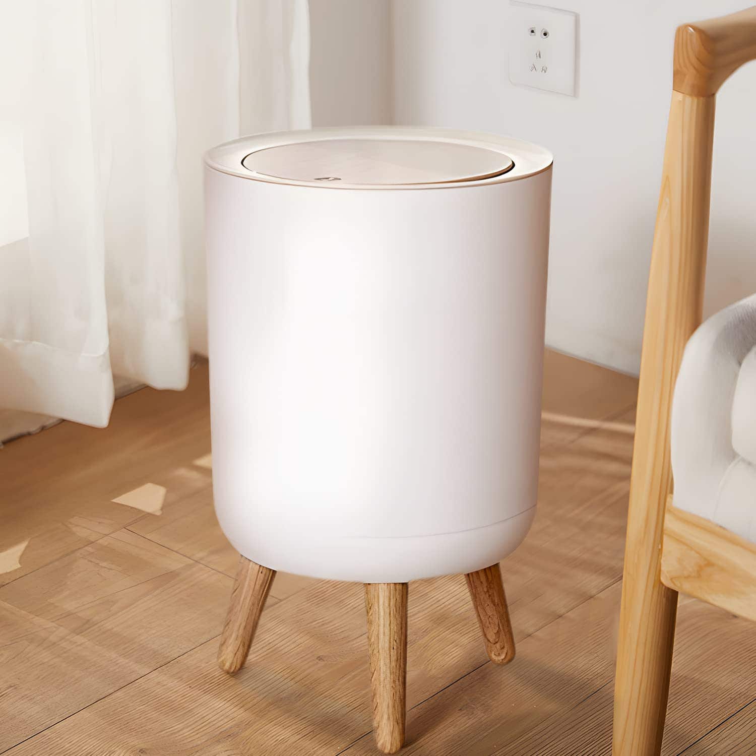 Plastic Touch-Lid Trash Bin, 7L – White Beige