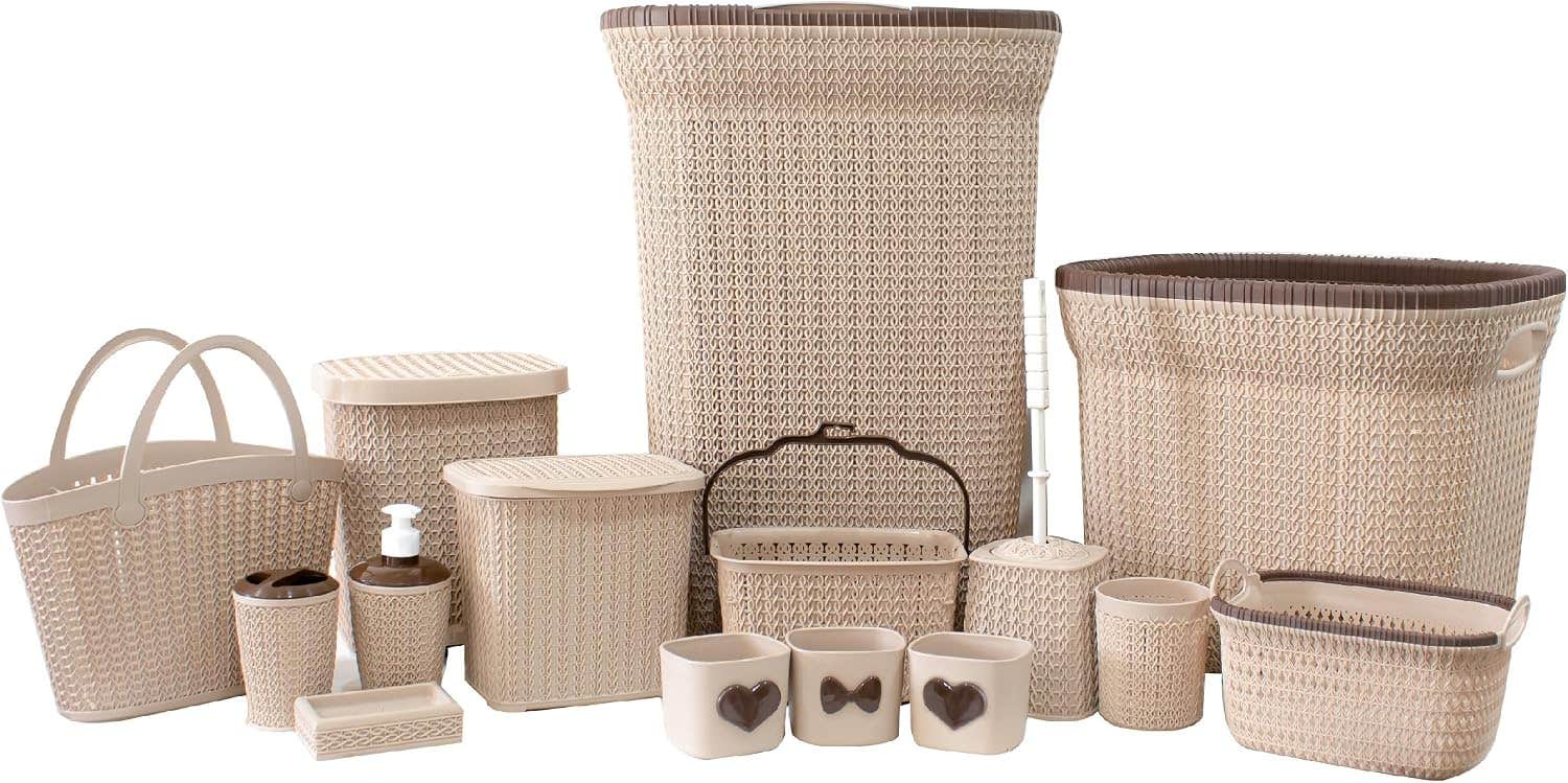 EL Watania Beige Plastic Bathroom Furniture Set 15-Piece Kit