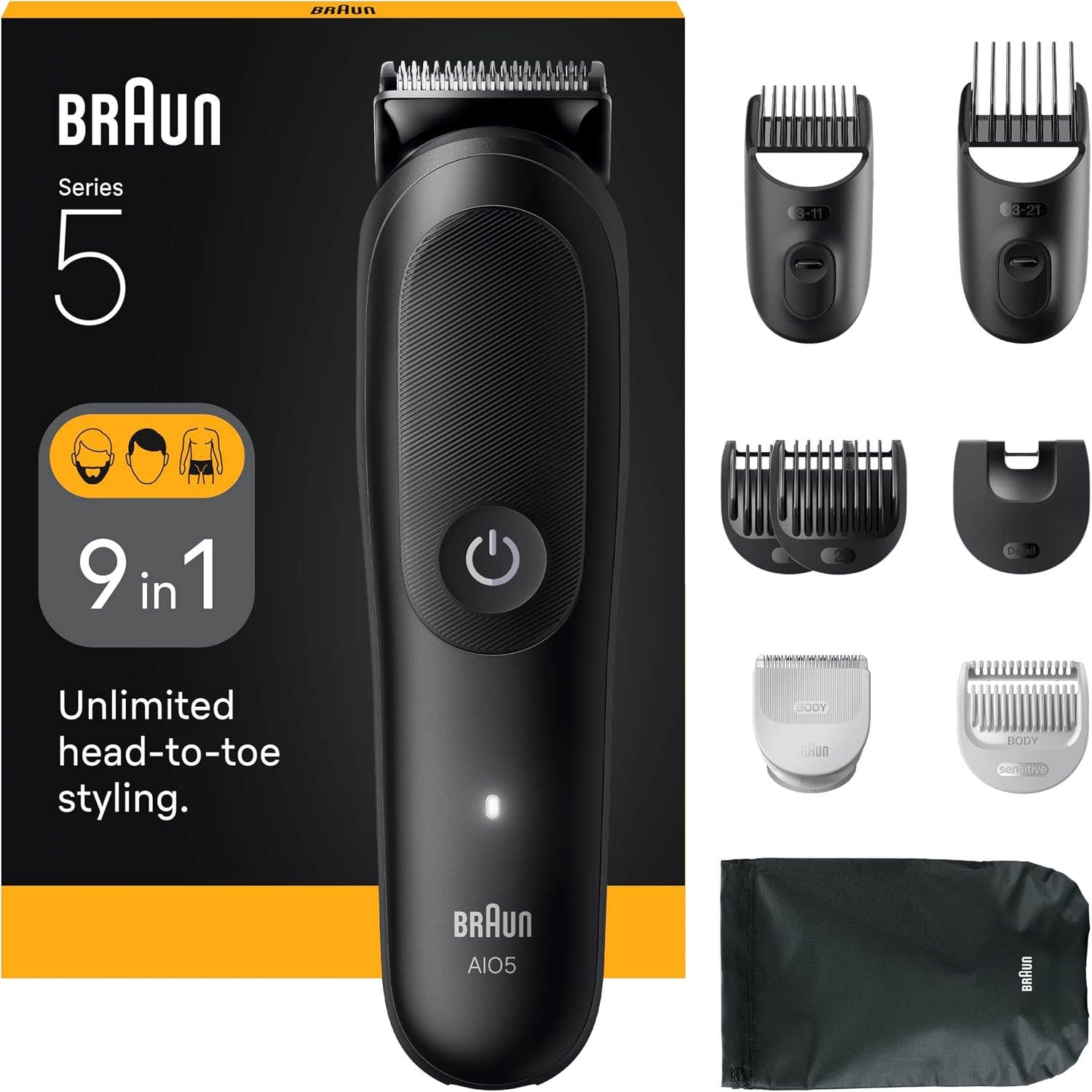 Braun All-in-One Series 5 9 in 1 Grooming Kit Ultra Sharp Blade Body Trimmer AIO5540 Black
