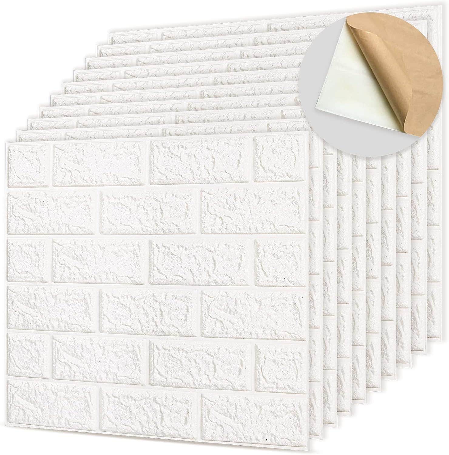 NC YunZhuo 3D Peel and Stick White Brick Wall Panels - Pack of 10
