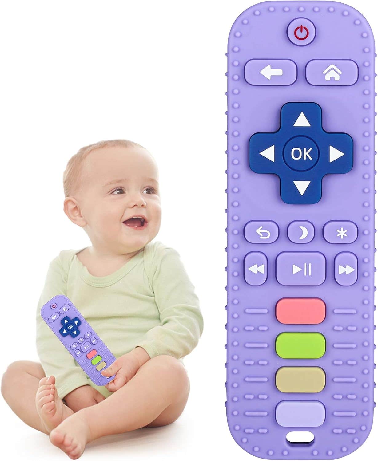 Silicone teether for babies and toddlers, shaped like a remote control, for chewing, soothing, and calming gums - Mauve