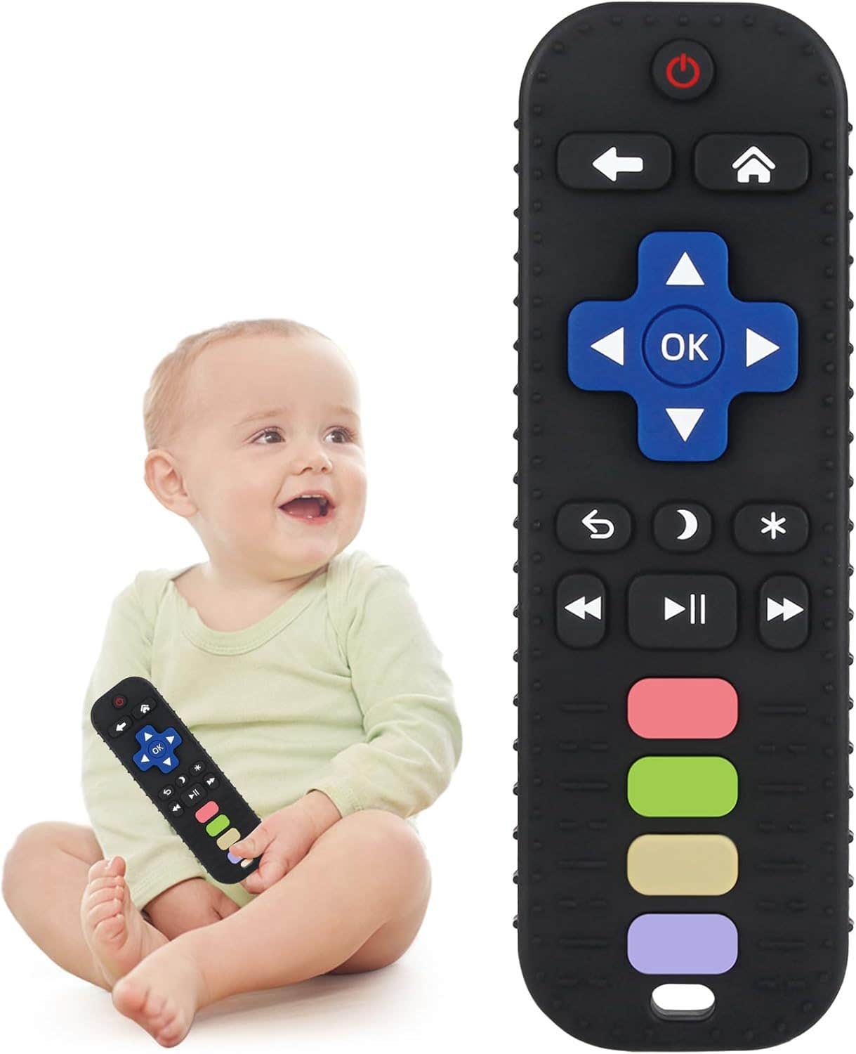 Silicone teether for babies and toddlers, shaped like a remote control, for chewing, soothing, and calming gums - Mauve