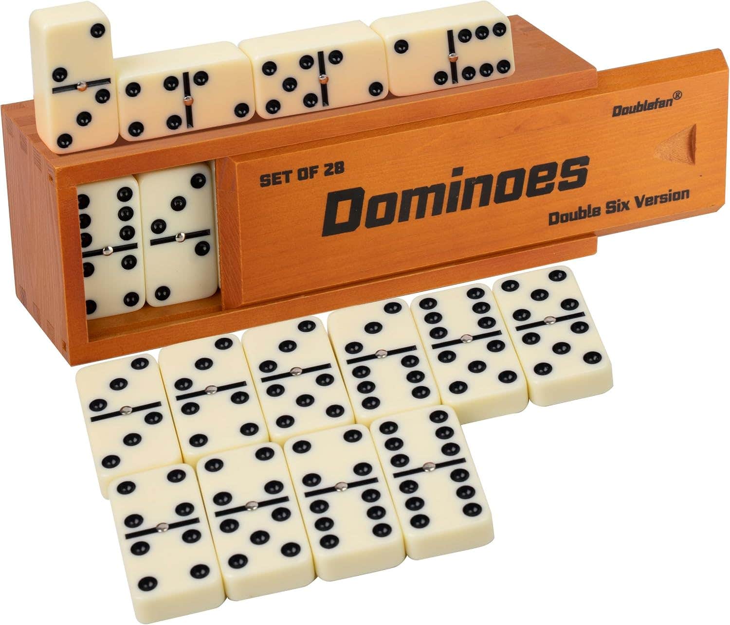Doublefan Double 6 Jumbo Domino Set with Spinner in Wooden Case