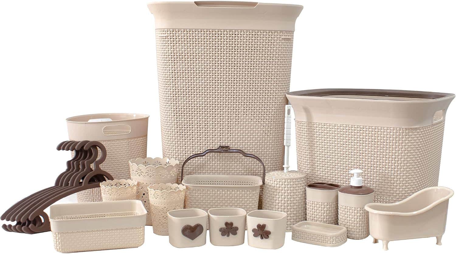 ELWATANIA 22-Piece Beige Plastic Home Organization Set