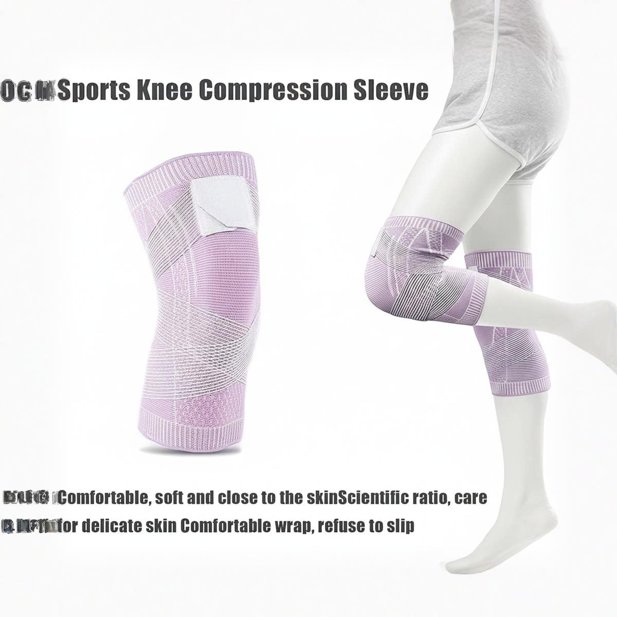 Adjustable Strap Knee Compression Sleeve | Breathable Elastic Support | Purple Polyester | Running Gym Sports | Unisex | Bubble.Gum