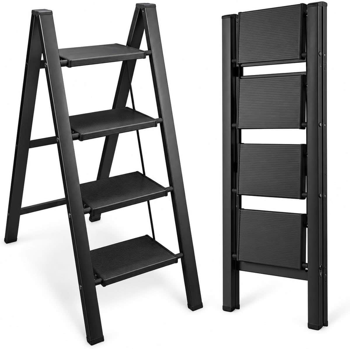 4-Step Folding Metal Ladder Anti-Slip Step Stool for Home and Shop Use Durable Easy to Store Imported