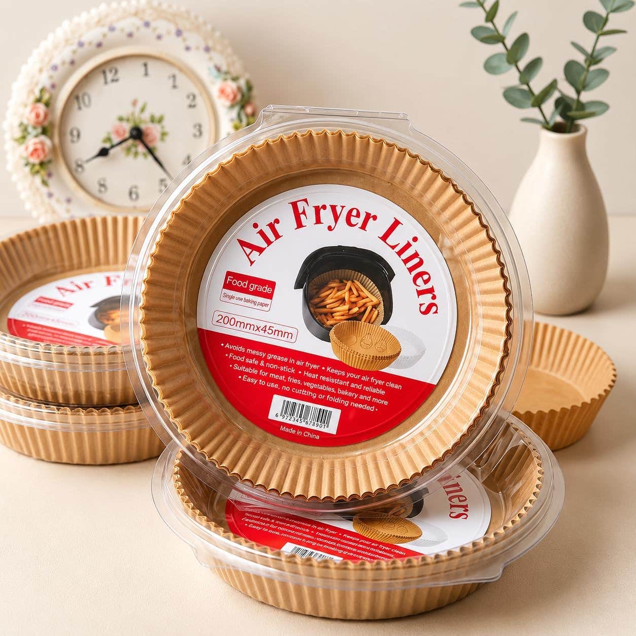 Round Air Fryer Paper Liners 100 Sheets Healthy Non-Stick Cooking Paper for Air Fryer 200 × 45 mm Easy to Use