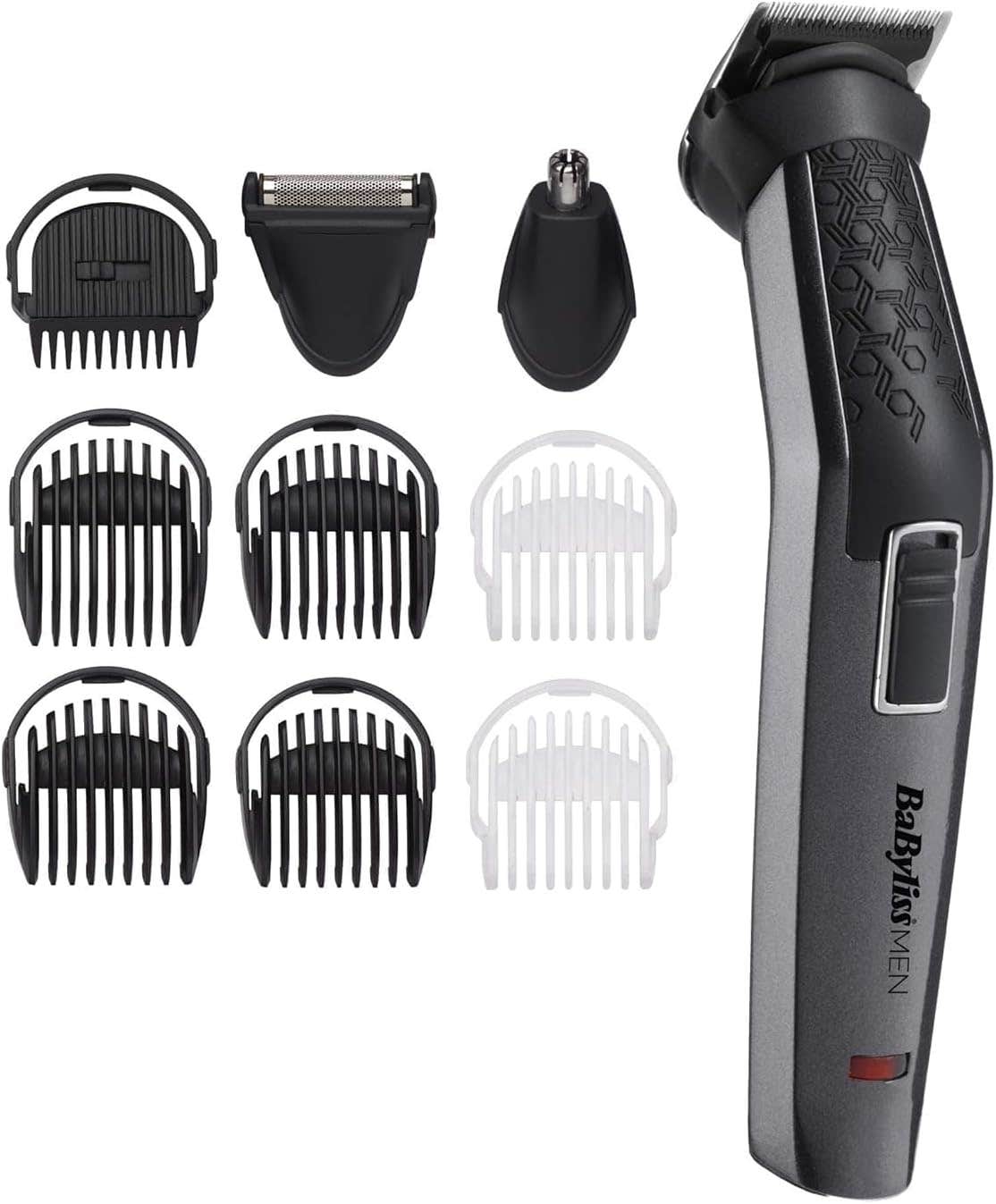 BaByliss 10-in-1 Multi Grooming Beard Trimmer for men, Carbon Titanium Cordless Trimmer Kit with 34 mm Width Blades, Nose/Ear/Body Attachments and Washable heads shaver, 2 Year Guarantee - MT727SDE