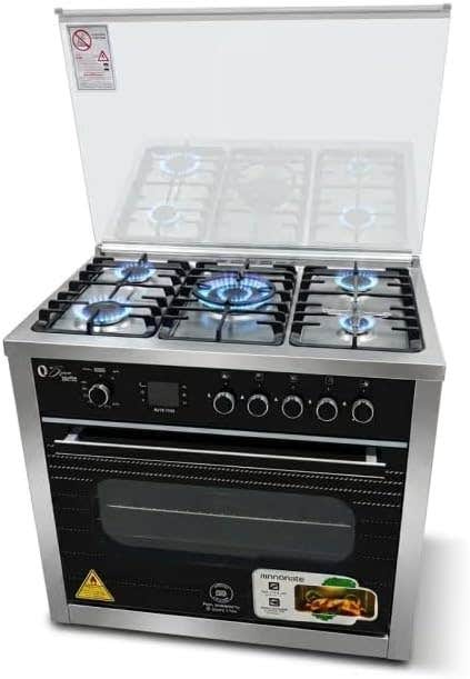 unionaire Carbon Fiber Gas Cooker, 5 Burners, Cast Iron, Stainless Steel Body, 60x90 cm, Auto Cook Touch Screen, 2 Fans, Full Safety - C69SS-GC-511-ICPS2F-GCF-2W-AL