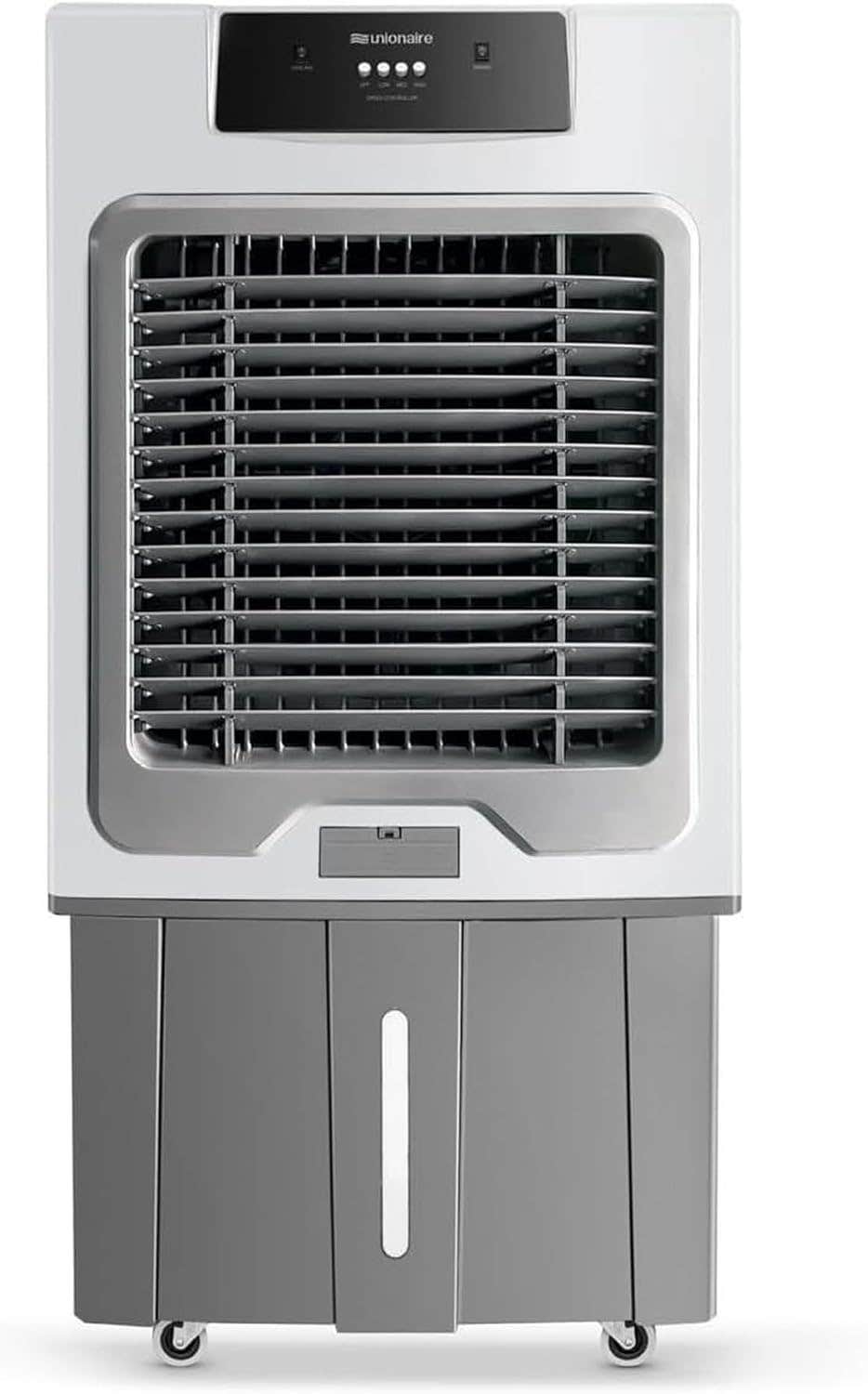 unionaire 90L Portable Air Cooler with Ice Pack, 4 Wheels, 3 Fan Speeds, 4-Way Air Distribution, Grey, UA90MS