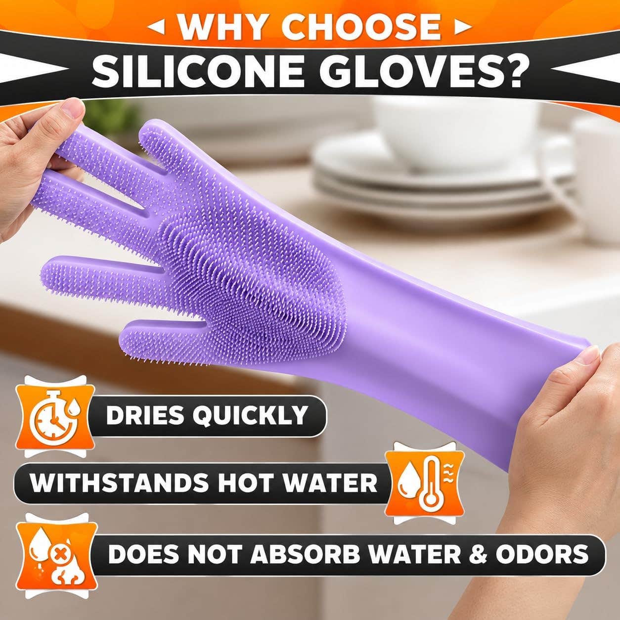 Generic Multicolor Silicone Cleaning Gloves with Raised Scrubbing Bristles - Ideal for Dishes, Cars, Pets