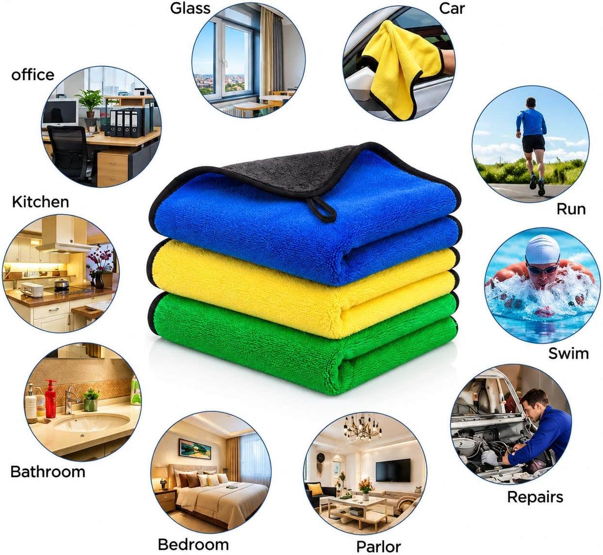 Generic Large Microfiber Cleaning Cloth Set - 3 Pieces, Multi-Purpose - Car, Kitchen, Wood - 45 × 30 cm