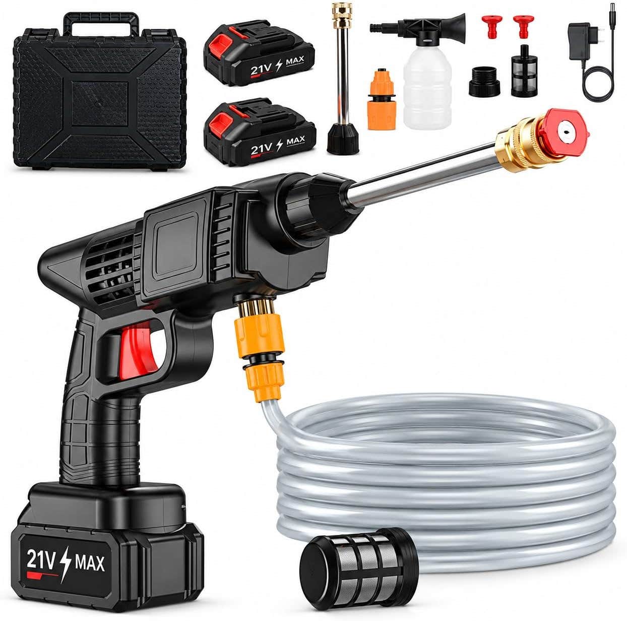 Portable Cordless Car Pressure Washer with 2 Rechargeable Batteries - Black