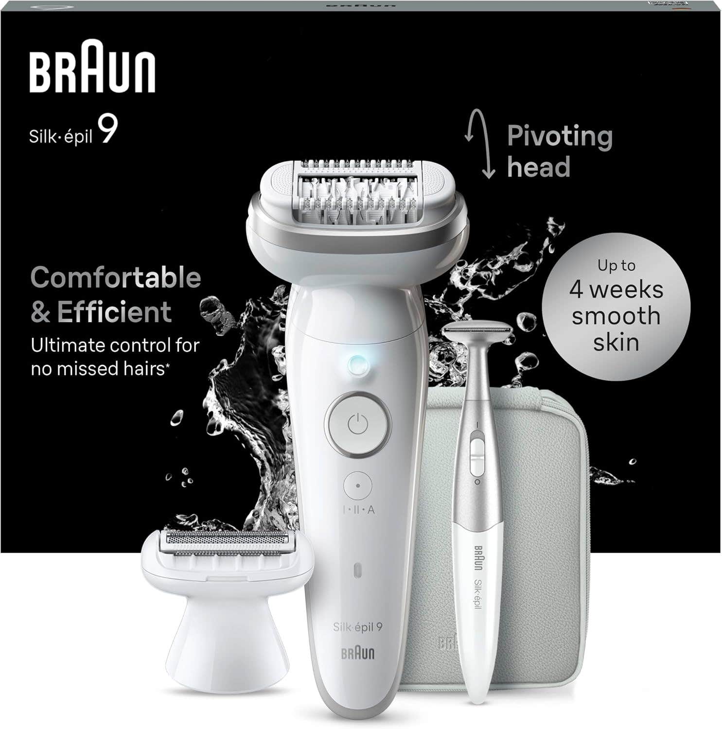 Braun Silk-epil 9 SES9-241 Epilator with 40 Tweezers, Wet & Dry, Shaver & Trimmer Heads