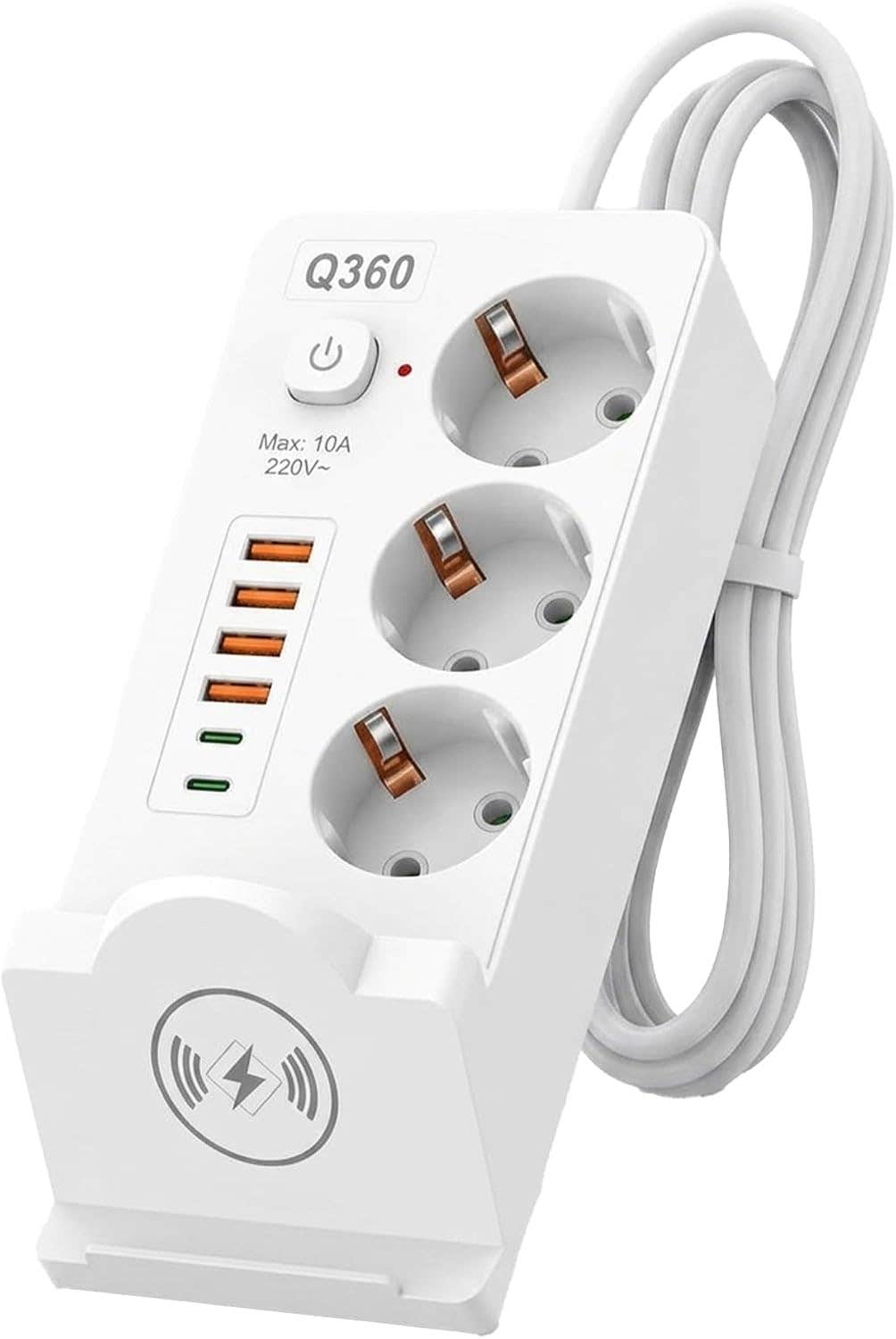 ELMAGHRABY Q360 Power Strip with Wireless Charger, 3 AC Outlets, 4 USB & 2 USB-C Ports