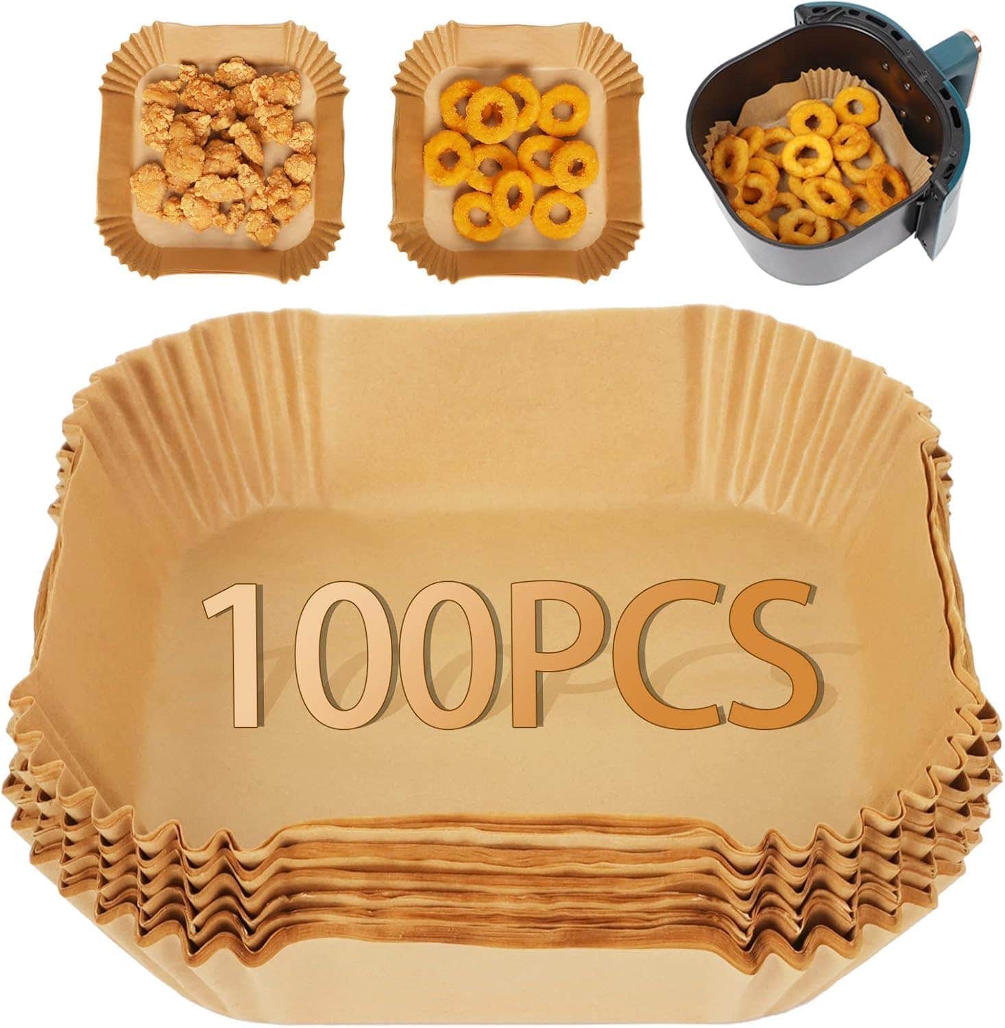 100 PCS Air Fryer Disposable Paper Liner, Non-Stick Parchment Paper, Food Grade, 6.3 Inch