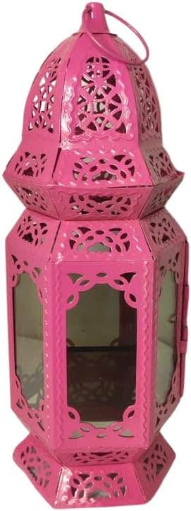 Ramadan Lantern Metal Window Glass - Fuchsia Decorative Islamic Flower Shape - Unique Design Decorative Look