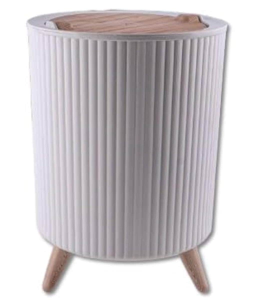 ALTOUCH Round Trash Bin with Touch Cover & Wooden Legs - 10L Capacity