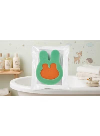 BUBBLES Large Rabbit Shaped Bath Sponge - Green & Orange