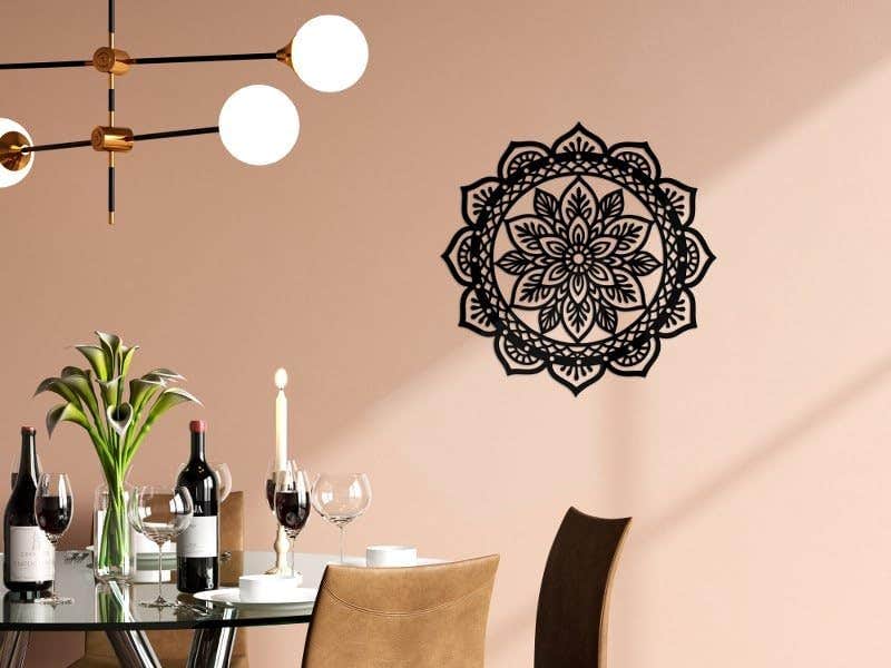 Black Scalloped Edge Mandala Wood Wall Art - Home Gallery - Landscape Orientation