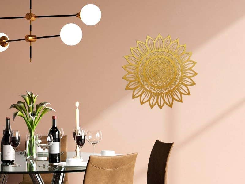 Modern Geometric Sunflower Wood Wall Art - Gold Finish - 80x80 cm