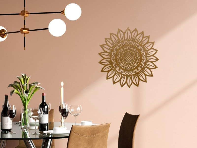 Sunflower Wood Wall Art - Brown Geometric Design - Home Gallery Store