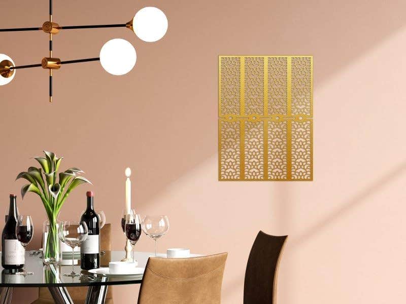 Gold Geometric Scallop Pattern Wood Wall Art by Home Gallery - Landscape Orientation