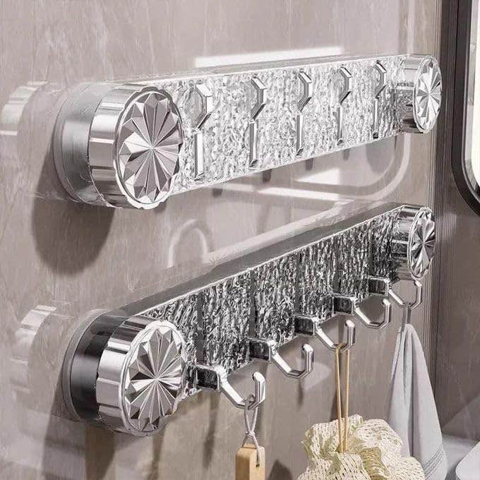 Wall Hanger with 5 Hooks, Clear and White Design, Organizer for Clothes, Towels, Keys, Easy to Install