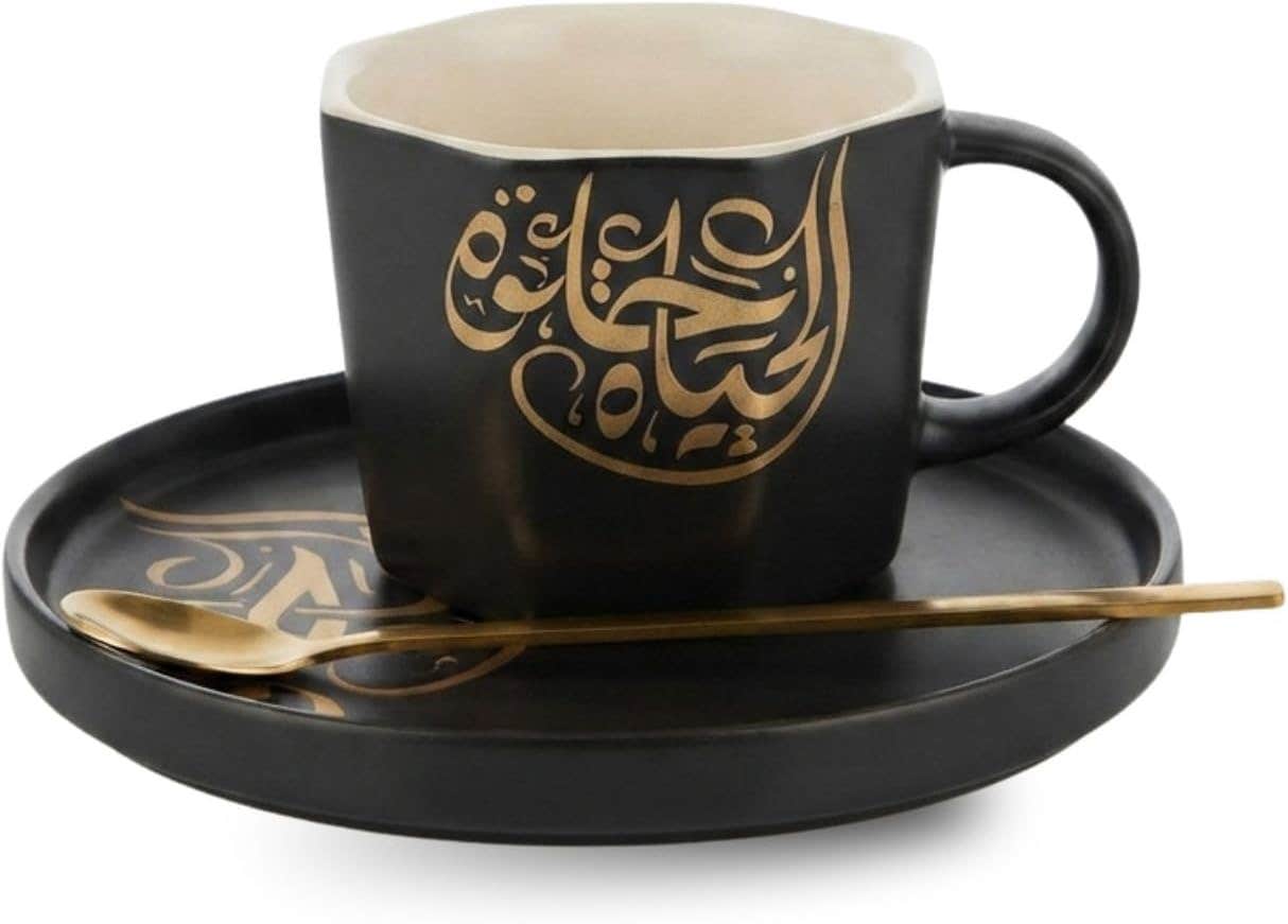 TT-54 Black Ceramic Mug with Coaster and Spoon - Life is Sweet