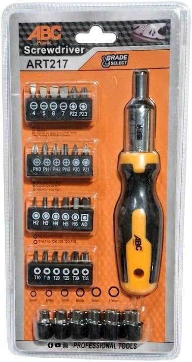 ABC Power Professional Multi-Use Screwdriver Set, with Ergonomic Head and Assorted Pieces for Daily Tasks