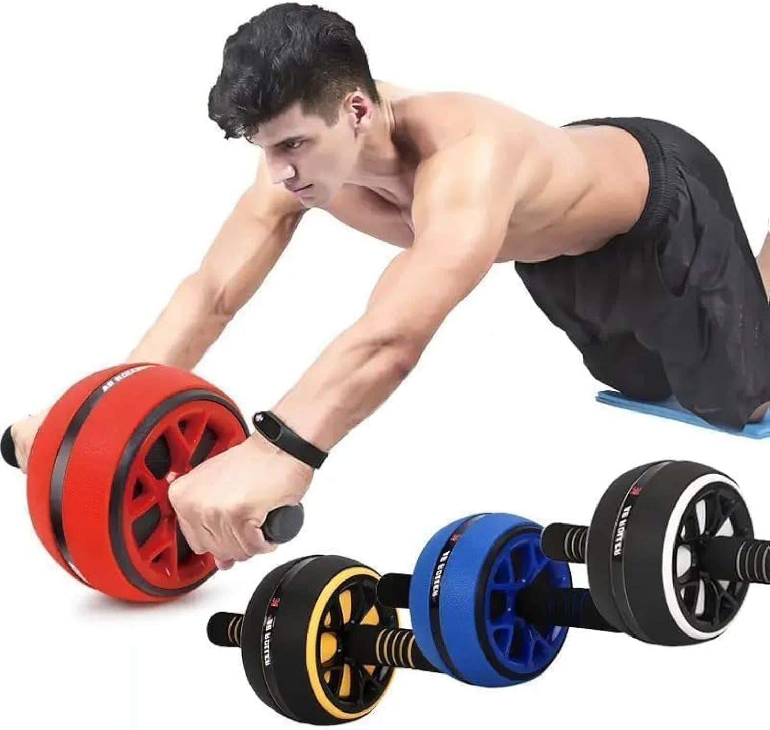 SportQ Abdominal Exercise Wheel with Knee Pads - Blue Plastic Core Strength Training Equipment