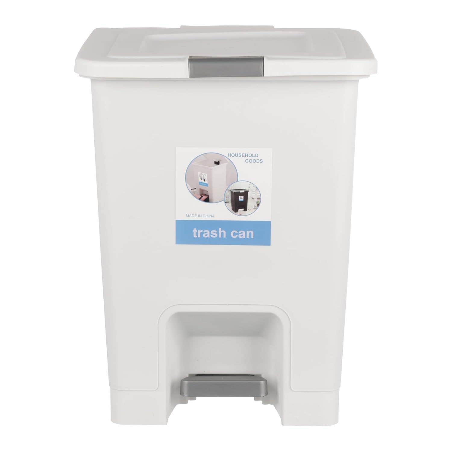 Trash Bin with Pedal, 25Litre, Modern Square design, Plastic - White