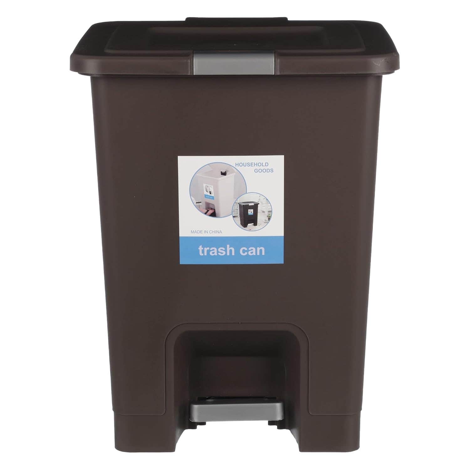 Trash Bin with Pedal, 25Litre, Modern Square design, Plastic - brown