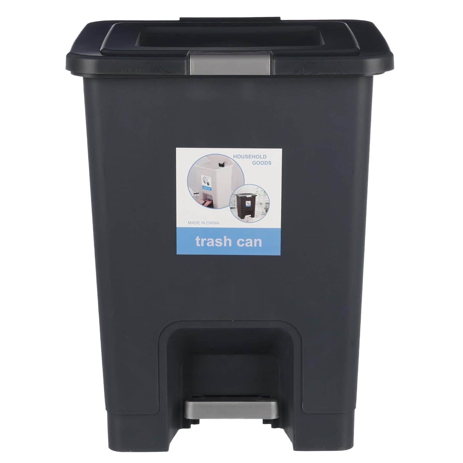 Trash Bin with Pedal, 25Litre, Modern Square design, Plastic - Black