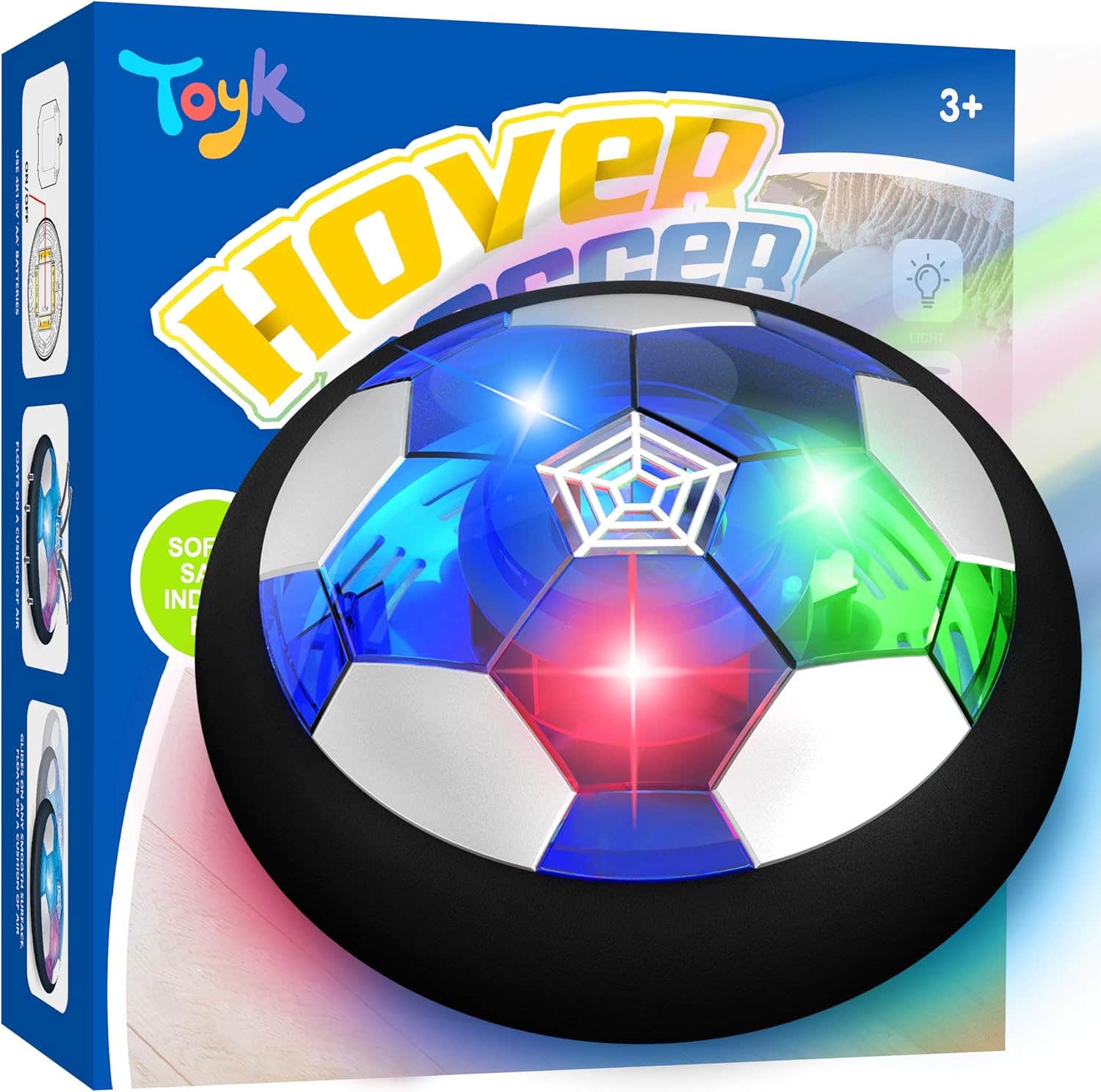 Hover Soccer Ball Boy Toy, Air Power Floating Hover Soccer with LED Light & Soft Foam Bumper, Kids Training Soccer Ball Indoor Outdoor Game, Birthday Gifts for Age 3 4 5 6 7 8-10 Years Old Boys Girls
