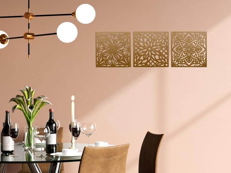 Modern Brown Geometric Flower Triptych Wood Wall Art - 125 x 40 cm