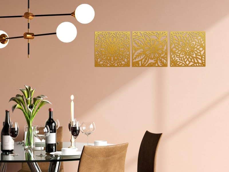 "Home Gallery Floral Wood Wall Art - Gold, 125 x 40 cm