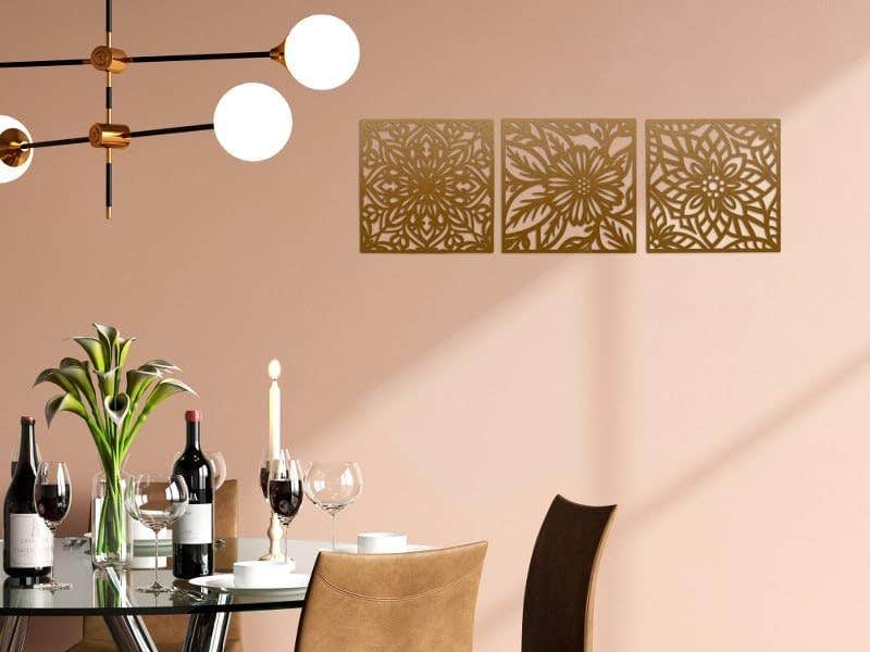 Home Gallery Floral Wood Wall Art - Brown, 125x40 cm