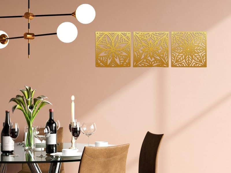 Home Gallery Square Mandala Wood Wall Art - Gold - 125x40 cm