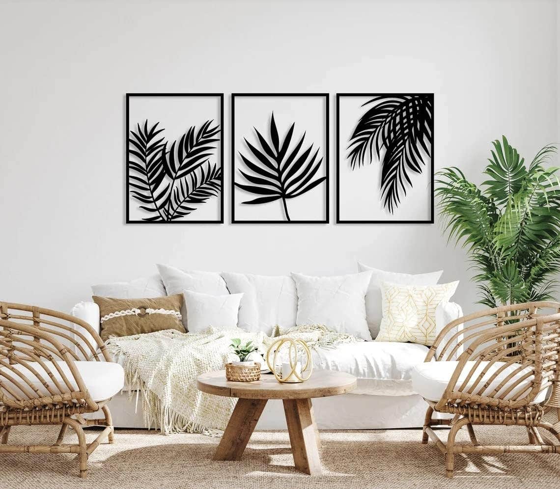 Home Gallery Tropical leaves wood wall art - set of 3 panel each 60x40