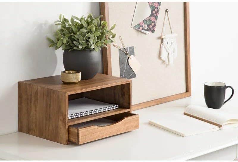 Natural wood Floating Shelf with Drawer