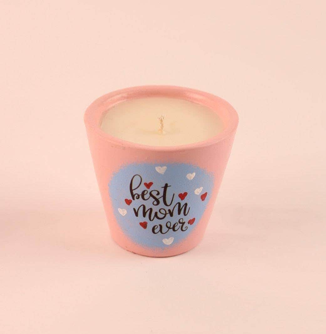 Best Mom Ever Scented Candle in Pink Ceramic Pot, Mother's Day Gift, Heart Theme
