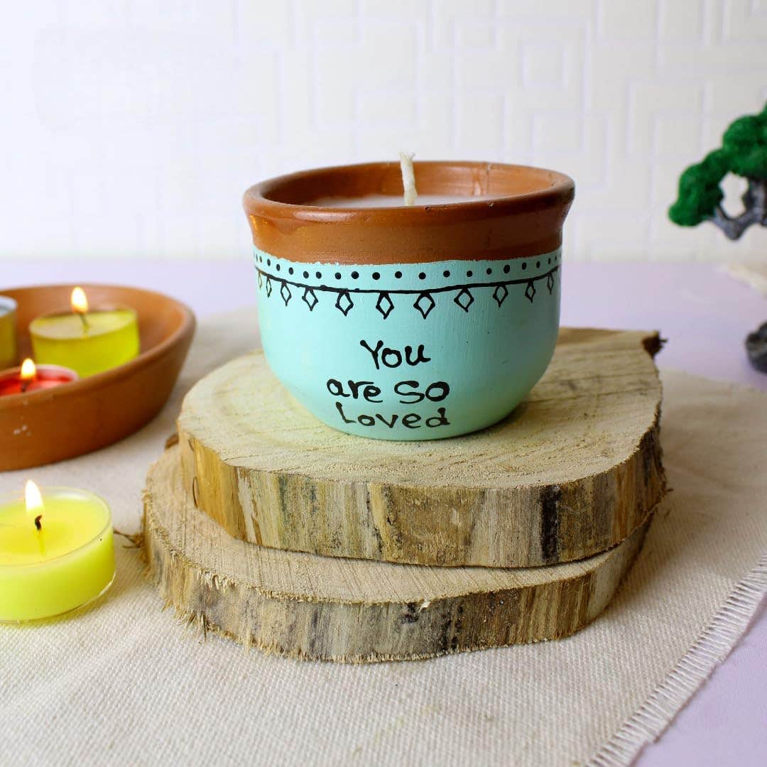 Turquoise Scented Candle for Home Fragrance - Handmade Pottery
