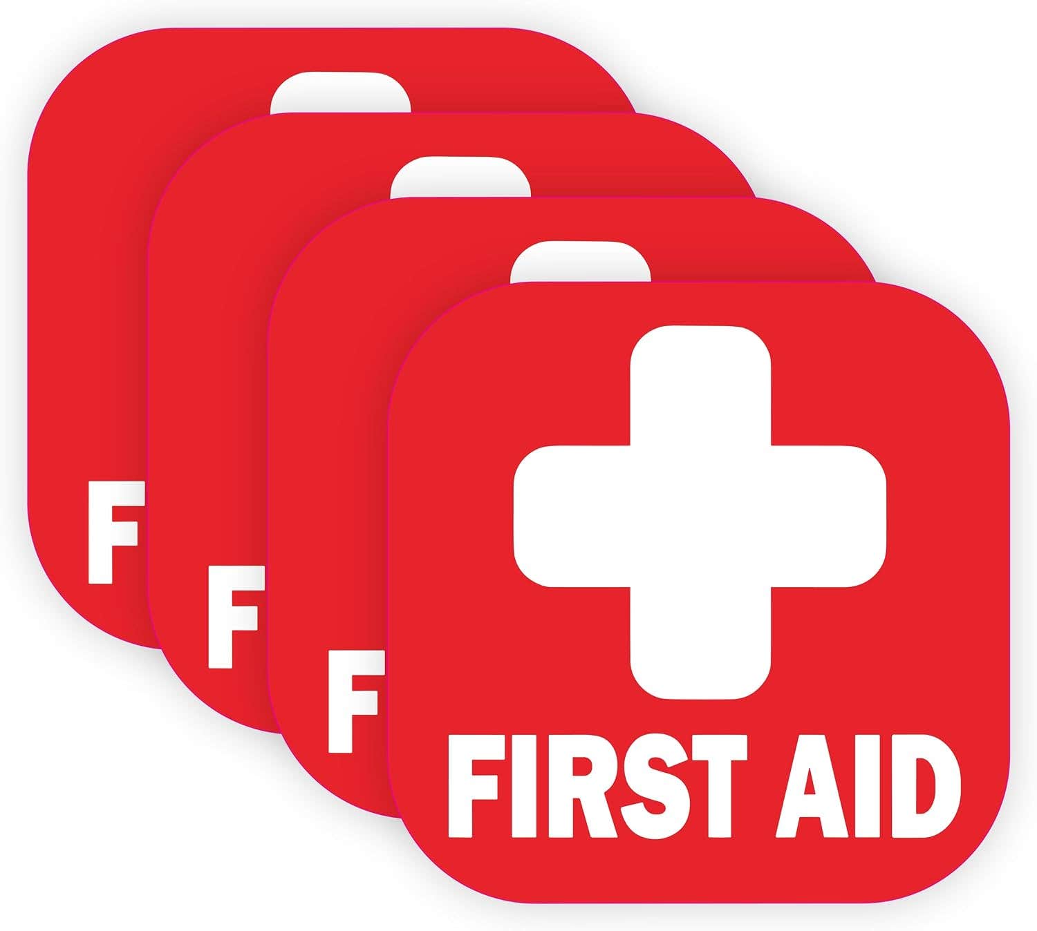 First Aid Box Sticker (4 Pcs) – Strong Adhesive, Durable, Waterproof – Ideal for General Identification and Labeling Purposes