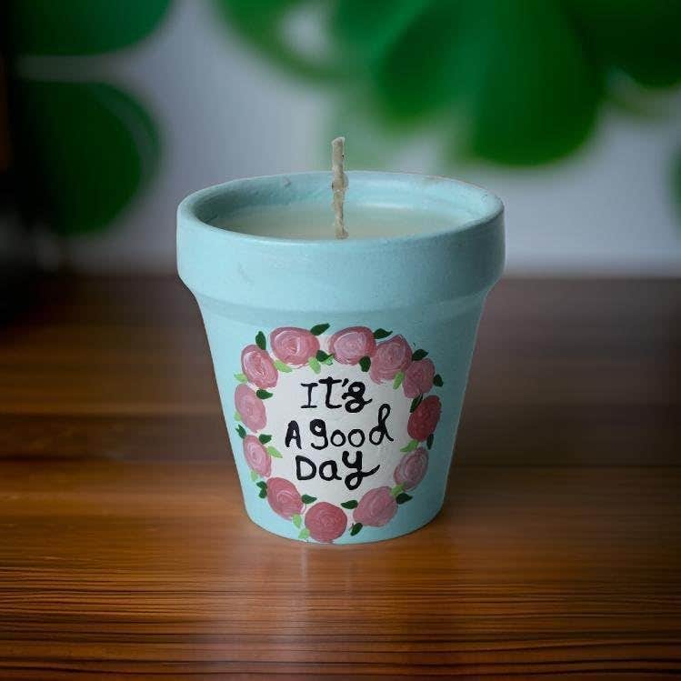 Handmade Light Blue Scented Wax Pottery Candle - 6cm