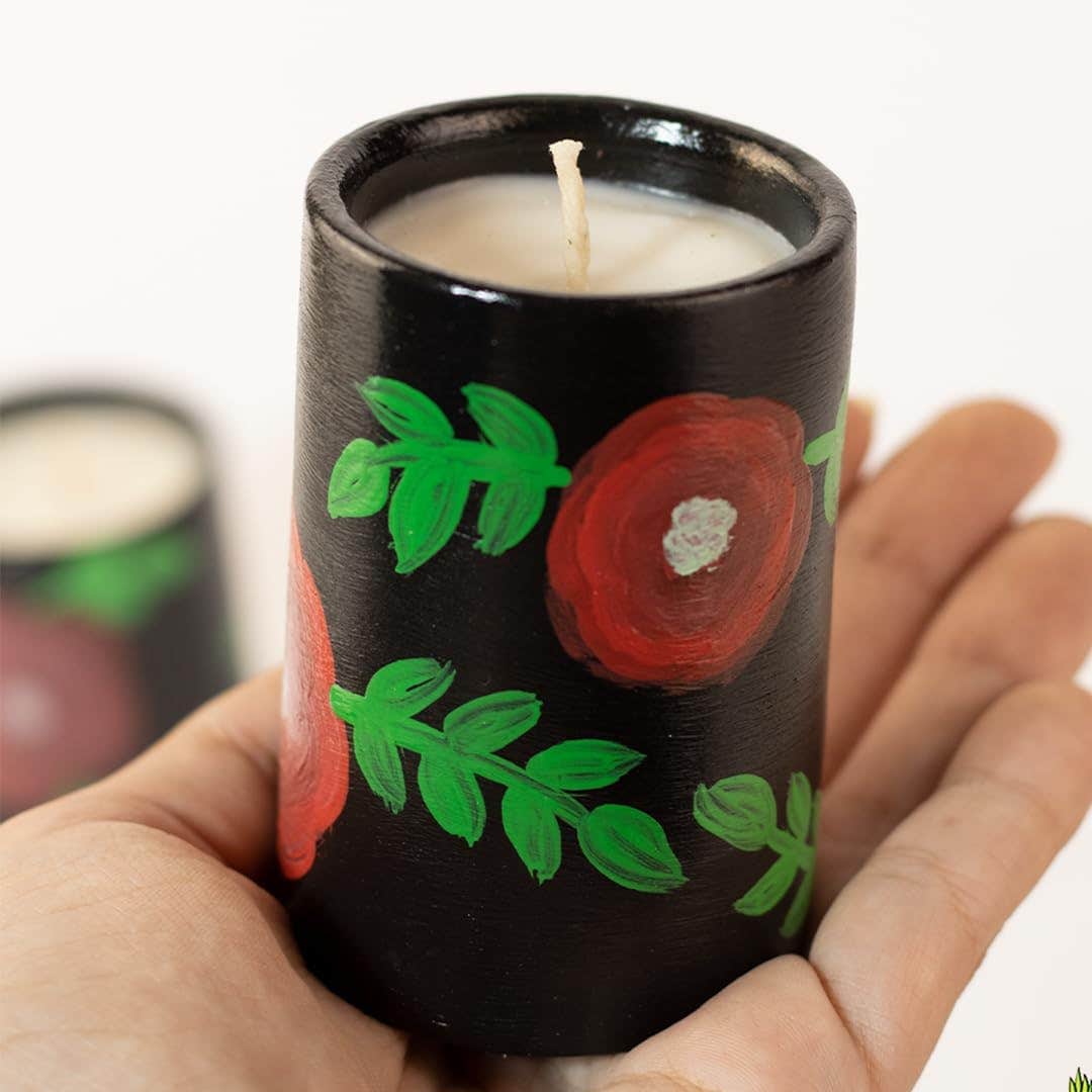 Handmade Black Scented Candle Stoneware Pot
