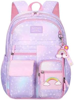 Girls Backpack 16 * 11.5 * 6.7 inches Girls Schoolbag with Compartments Cute Student Schoolbag Suitable for Girls Elementary School Students – Purple