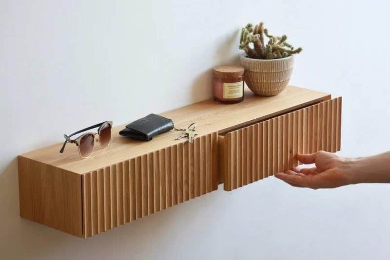 Fluted entryway shelf with drawers