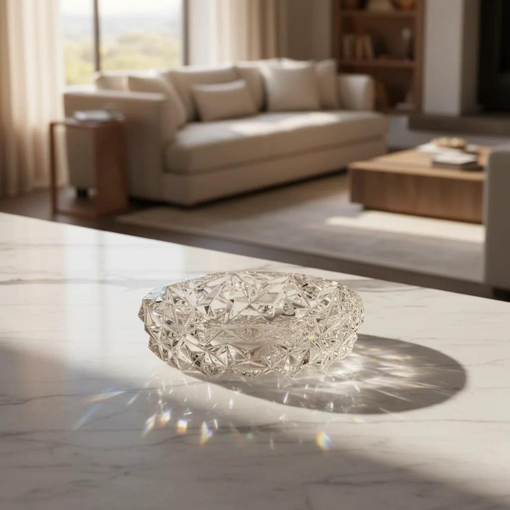 Modern Glass Ashtray with Geometric Design | Heavy-Duty & Heat-Resistant | Elegant Tabletop Solution
