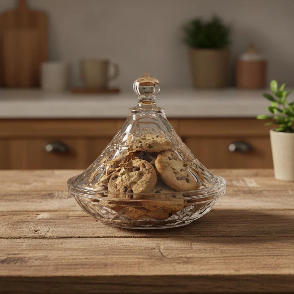 Elegant Glass Cookie Bowl with Fitted Cover | Deli Confectionery Storage